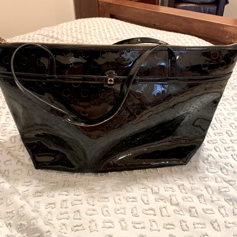 Kate Spade Sophie Camellia Street Tote Bag Black Patent Dot